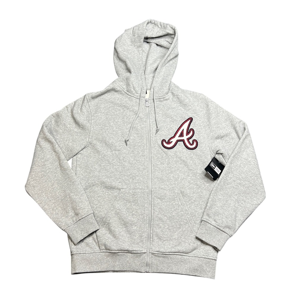 NWT New Era Atlanta Braves MLB Mens Medium Full Zip Hoodie Gray Chenille‎ Logo